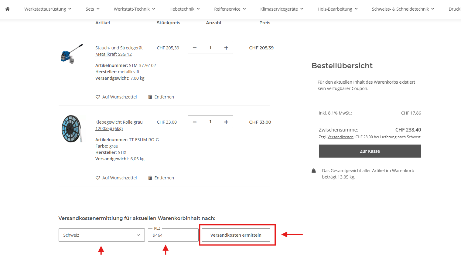 Versandkosten ermitteln
