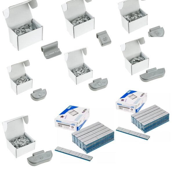 Set Stahlschlaggewichte grau 5-35g + 6kg Klebegewichte Riegel Grau