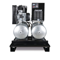 Stationärer Kolbenkompressor mit 2x 100 Liter-Druckluftbehältern und Kältetrockner Aircraft AIRPROFI DUO 703/2x100/10 K
