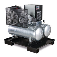 Stationärer Kolbenkompressor mit 2x 100 Liter-Druckluftbehältern und Kältetrockner Aircraft AIRPROFI DUO 853/2x100/10 K