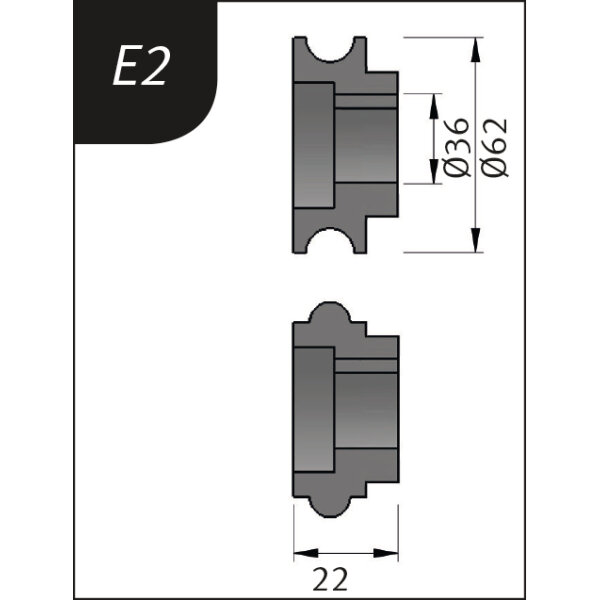 Biegerollensatz Metallkraft  Typ E2, Ø 62 x 26 x 22 mm