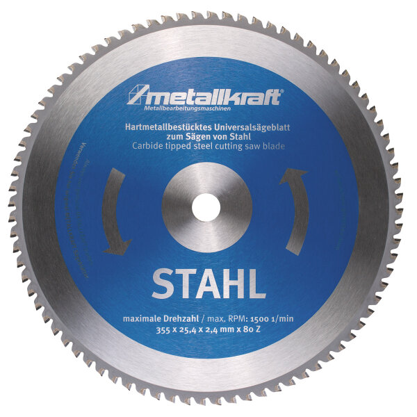 Sägeblatt für Stahl Metallkraft  Ø 355 x 2,4 x 25,4 mm Z80