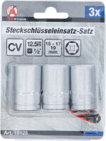 Steckschlüsseleinsatz-Satz | Antrieb 12,5 mm (1/2") | SW 15 - 17 - 19 mm | 3-tlg.
