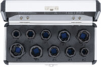 Spiral-Profil-Steckschlüssel-Satz / Schraubenausdreher | Antrieb Innensechskant 10 mm (3/8") / Außensechskant | SW 9 - 19 mm | 10-tlg.