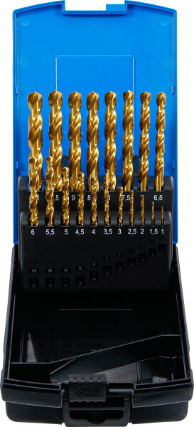 Spiralbohrer-Satz | HSS-G | titan-nitriert | 1 - 10 mm | 19-tlg.