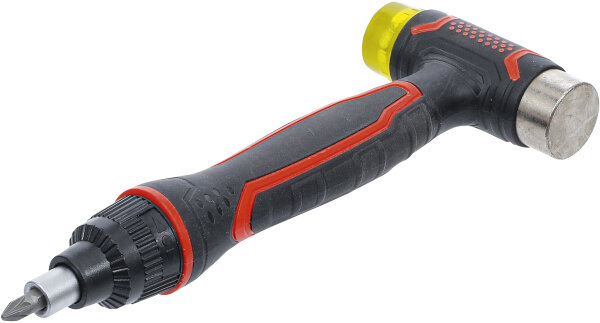 Wechselkopf-Hammer | mit Ratschen-Drehgriff für Bits, umschaltbar | 3-in-1