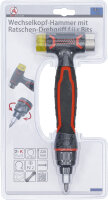 Wechselkopf-Hammer | mit Ratschen-Drehgriff für Bits, umschaltbar | 3-in-1