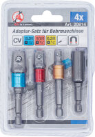 Adapter-Satz für Bohrmaschinen | farbig | Antrieb Außensechskant 6,3 mm (1/4") | Abtrieb Außenvierkant 6,3 mm (1/4"), 10 mm (3/8"), 12,5 mm (1/2"), Innensechskant 6,3 mm (1/4") | 4-tlg.