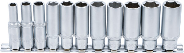 Steckschlüssel-Einsatz-Satz Sechskant, tief | Antrieb Innenvierkant 10 mm (3/8") | SW 8 - 19 mm | 11-tlg.
