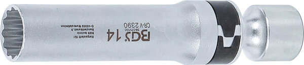 Zündkerzen-Gelenkeinsatz Zwölfkant mit Haltefeder | Antrieb Innenvierkant 10 mm (3/8") | SW 14 mm