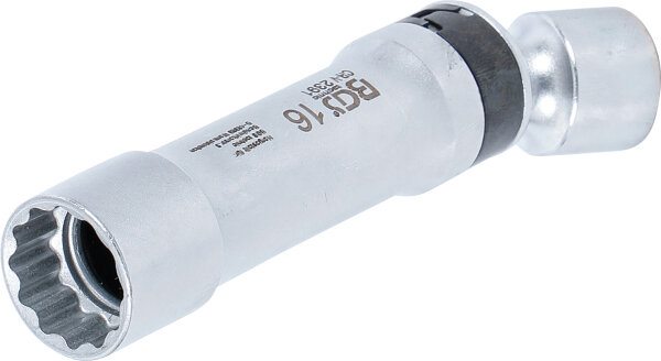Zündkerzen-Gelenkeinsatz Zwölfkant mit Haltefeder | Antrieb Innenvierkant 10 mm (3/8") | SW 16 mm