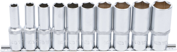 Steckschlüssel-Einsatz-Satz Sechskant, tief | Antrieb Innenvierkant 12,5 mm (1/2") | Zollgrößen | 10-tlg.