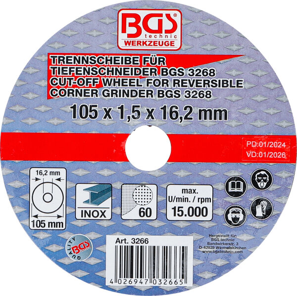Trennscheibe für BGS Tiefenschneider | Ø 105 x 1,5 x 16,2 mm