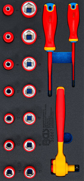 Werkstattwageneinlage 1/3: VDE-Steckschlüssel- und Schraubendreher-Satz | Antrieb Innenvierkant 10 mm (3/8") | 17-tlg.