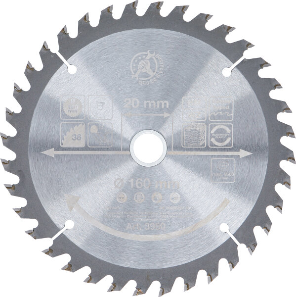 Hartmetall-Kreissägeblatt | Ø 160 x 20 x 2,4 mm | 36 Zähne