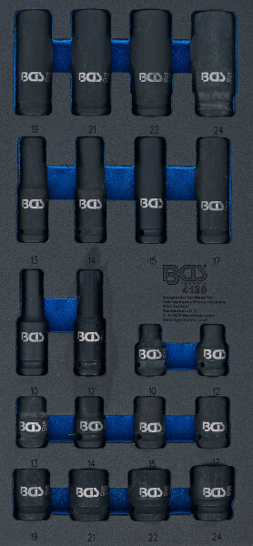Werkstattwageneinlage 1/3: Kraft-Steckschlüssel-Einsätze Sechskant | 12,5 mm (1/2") | 10 - 24 mm | 20-tlg.