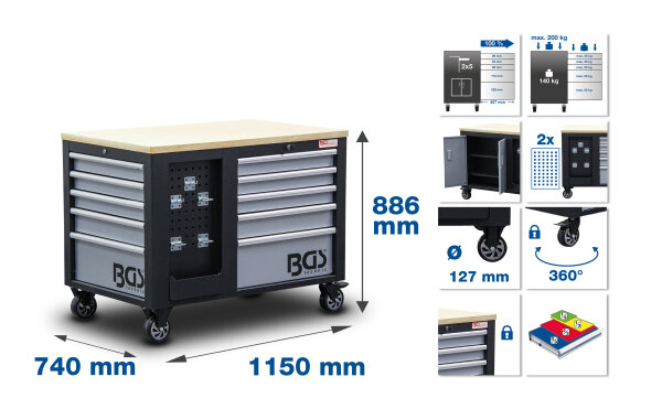 Werkstattwagen | 2 x 5 Schubladen | 1 Schrank | leer