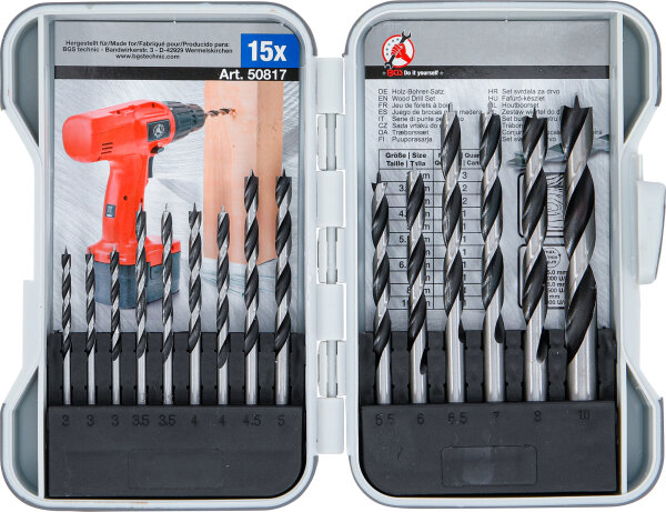 Holz-Bohrer-Satz | 3 - 10 mm | 15-tlg.
