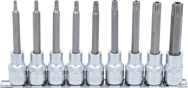 Bit-Einsatz-Satz | Antrieb Innenvierkant 12,5 mm (1/2") | T-Profil (für Torx) mit Bohrung | 9-tlg.