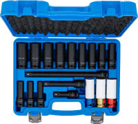 Kraft-Steckschlüssel- und Kraft-Schoneinsatz-Satz | Sechskant | Antrieb Innenvierkant 12,5 mm (1/2") | SW 10 - 24 mm | 18-tlg.