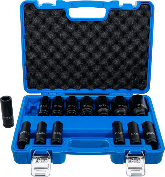 Kraft-Steckschlüssel-Einsatz-Satz Sechskant | Antrieb Innenvierkant 12,5 mm (1/2") | SW 10 - 32 mm | 14-tlg.