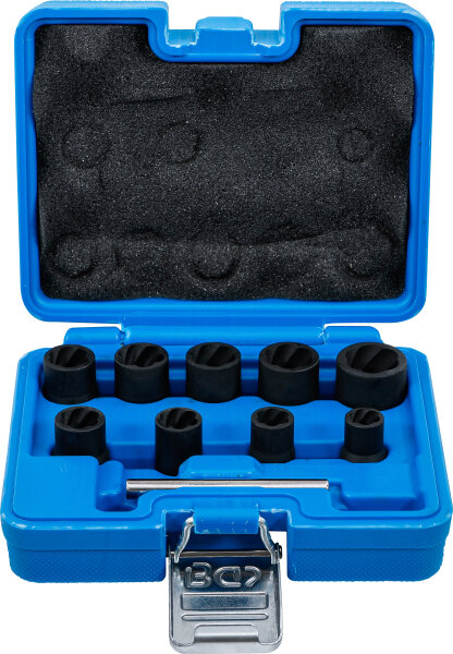 Spiral-Profil-Steckschlüssel-Satz / Schraubenausdreher | Antrieb Innenvierkant 10 mm (3/8") | SW 10 - 19 mm | 10-tlg.