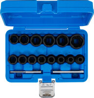 Spiral-Profil-Steckschlüssel-Satz / Schraubenausdreher | Antrieb Innenvierkant 12,5 mm (1/2") | SW 8 - 27 mm | 16-tlg.