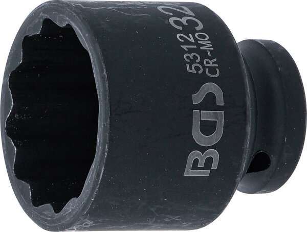 Kraft-Steckschlüssel-Einsatz Zwölfkant | Antrieb Innenvierkant 12,5 mm (1/2") | SW 32 mm