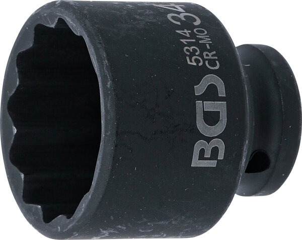 Kraft-Steckschlüssel-Einsatz Zwölfkant | Antrieb Innenvierkant 12,5 mm (1/2") | SW 34 mm