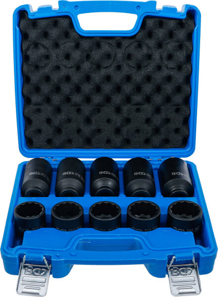 Kraft-Steckschlüssel-Einsatz-Satz | Zwölfkant | Antrieb Innenvierkant 12,5 mm (1/2") | SW 32 - 36 mm | 10-tlg.