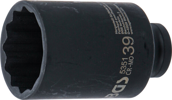 Kraft-Steckschlüssel-Einsatz Zwölfkant, tief | Antrieb Innenvierkant 12,5 mm (1/2") | SW 39 mm