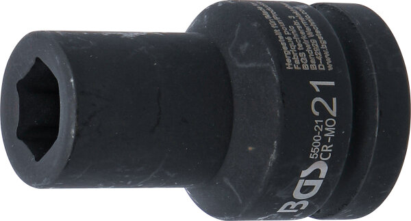 Kraft-Steckschlüssel-Einsatz Sechskant, tief | Antrieb Innenvierkant 25 mm (1") | SW 21 mm