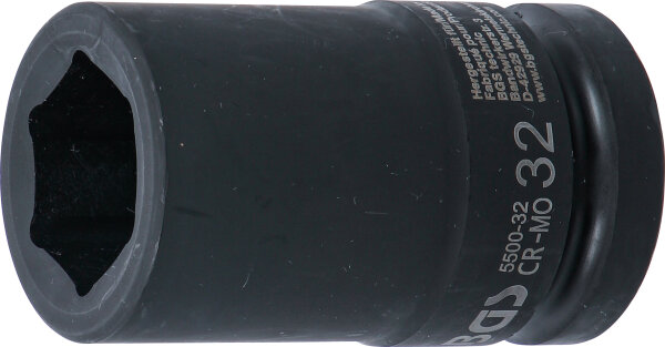 Kraft-Steckschlüssel-Einsatz Sechskant, tief | Antrieb Innenvierkant 25 mm (1") | SW 32 mm