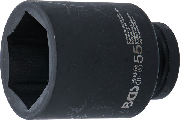 Kraft-Steckschlüssel-Einsatz Sechskant, tief | Antrieb Innenvierkant 25 mm (1") | SW 55 mm