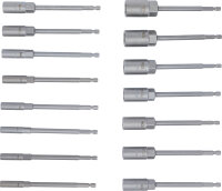 Steckschlüssel-Einsatz-Satz, Sechskant | extra lang | Antrieb Außensechskant 6,3 mm (1/4") | für Bohrmaschinen | SW 5,5 - 19 mm | 15-tlg.