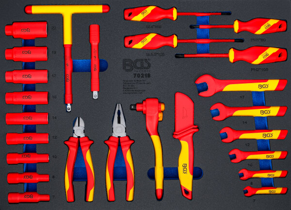 Werkstattwageneinlage 3/3: VDE-Steckschlüssel-Satz | Antrieb Innenvierkant 10 mm (3/8") | 26-tlg.