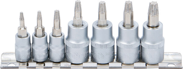 Schraubenausdreher-Bit-Einsatz-Satz | Antrieb Innenvierkant 6,3 mm (1/4") / 10 mm (3/8") | für defektes T-Profil (für Torx) | T10 - T40 | 7-tlg.