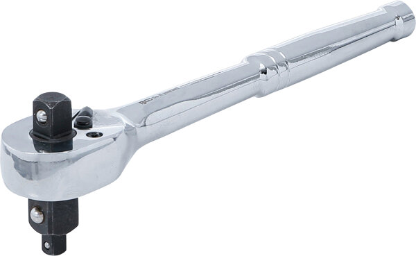 Umschaltknarre | Vollstahl | feinverzahnt | 3-in-1 | Abtrieb Außenvierkant 6,3 mm (1/4") / 10 mm (3/8") / 12,5 mm (1/2")