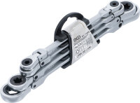 Doppel-Ratschen-Ringschlüssel-Satz | abwinkelbar | mit E-Profil Ringköpfen | SW E6 - E24 | 4-tlg.