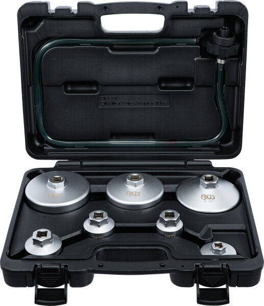 Ölfilterschlüssel-Satz | mit Ölfilter-Ablassschlauch | für VAG, BMW, Citroën, Peugeot, Ford, Mercedes-Benz, Opel, Volvo | 8-tlg.