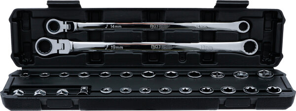 Doppel-Ring- und Ratschenring-Gelenkschlüssel-Satz | extra lang | 27-tlg.