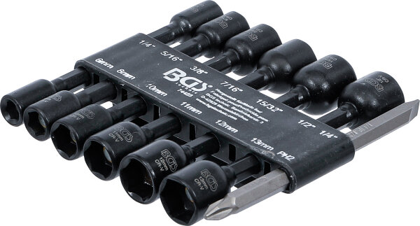 Steckschlüssel-Einsatz-Satz Sechskant | Antrieb Außensechskant 6,3 mm (1/4") | für Bohrmaschinen | SW 1/4 - 1/2", 6 - 13 mm | 14-tlg.