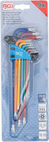 Winkelschlüssel-Satz | Multicolour | extra lang | T-Profil (für Torx) mit Bohrung T10 - T50 | 9-tlg.