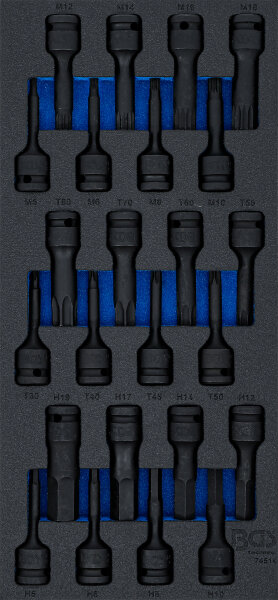 Werkstattwageneinlage 1/3: Kraft-Bit-Einsatz-Satz | Antrieb Innenvierkant 12,5 mm (1/2") | 24-tlg.