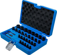 Spiral-Profil-Steckschlüssel-Satz / Schraubenausdreher | Antrieb Innenvierkant 6,3 mm (1/4") / 10 mm (3/8") | Metrisch und Zollgrößen | 32-tlg.