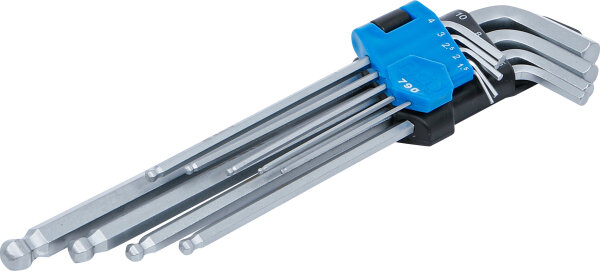 Winkelschlüssel-Satz | extra lang | Innensechskant / Innensechskant mit Kugelkopf 1,5 - 10 mm | 9-tlg.