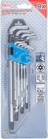 Winkelschlüssel-Satz | extra lang | T-Profil (für Torx) mit Bohrung T10 - T50 | 9-tlg.
