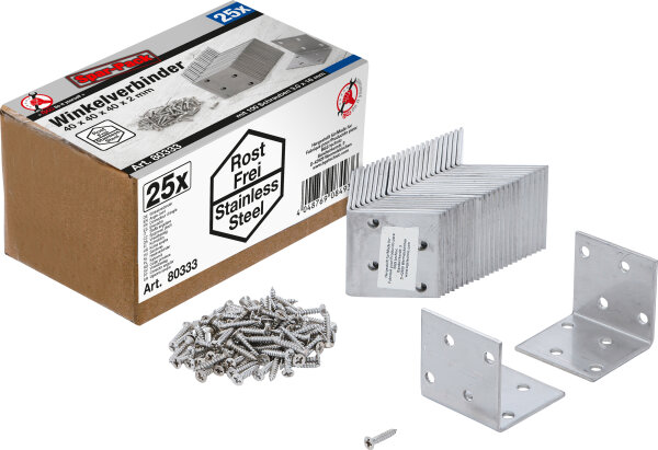 Winkelverbinder | rostfrei | 40 x 40 x 40 mm | Spar-Pack | 25 Stück