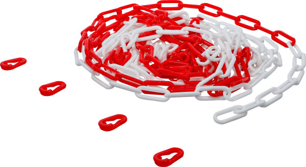 Absperrkette | rot / weiß | 4 Karabiner | Kunststoff | 7,5 m