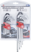 Winkelschlüssel-Satz | lang | T-Profil (für Torx) T10 - T50 / Innensechskant 1,5 - 10 mm | 18-tlg.